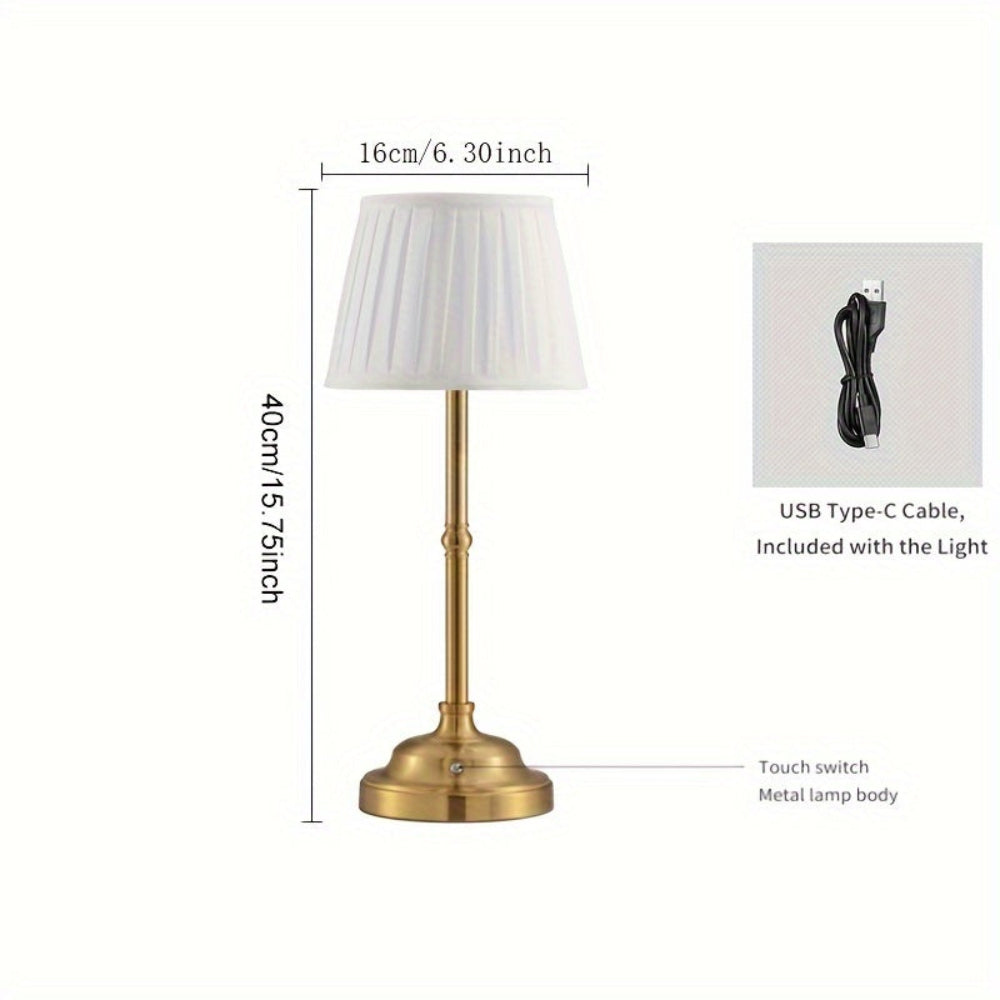 Brass Table Lamp - Cordless, Rechargeable LED with Touch-Activated Dimming