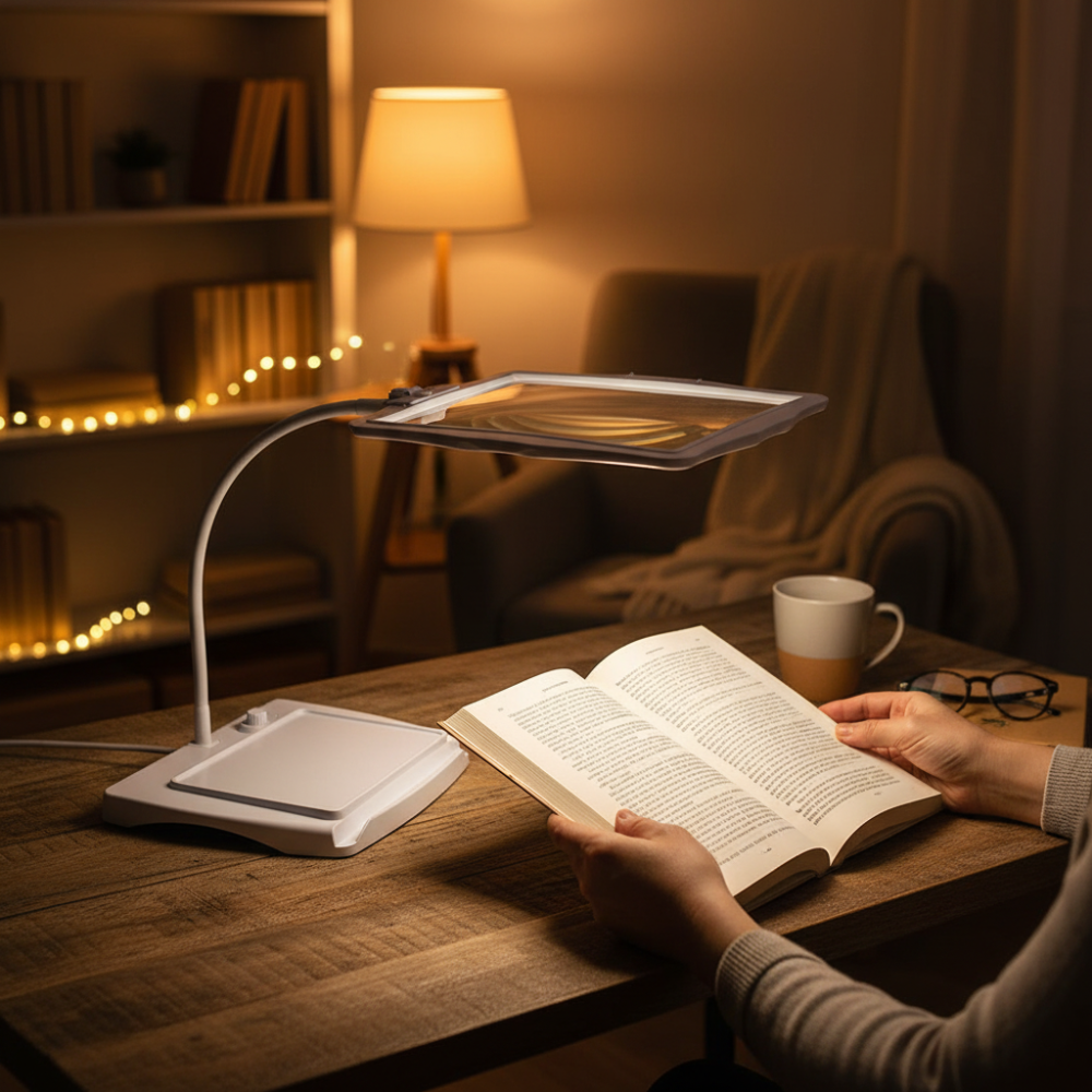 Adjustable Table Lamp with Magnifying Lens – Perfect Reading Light