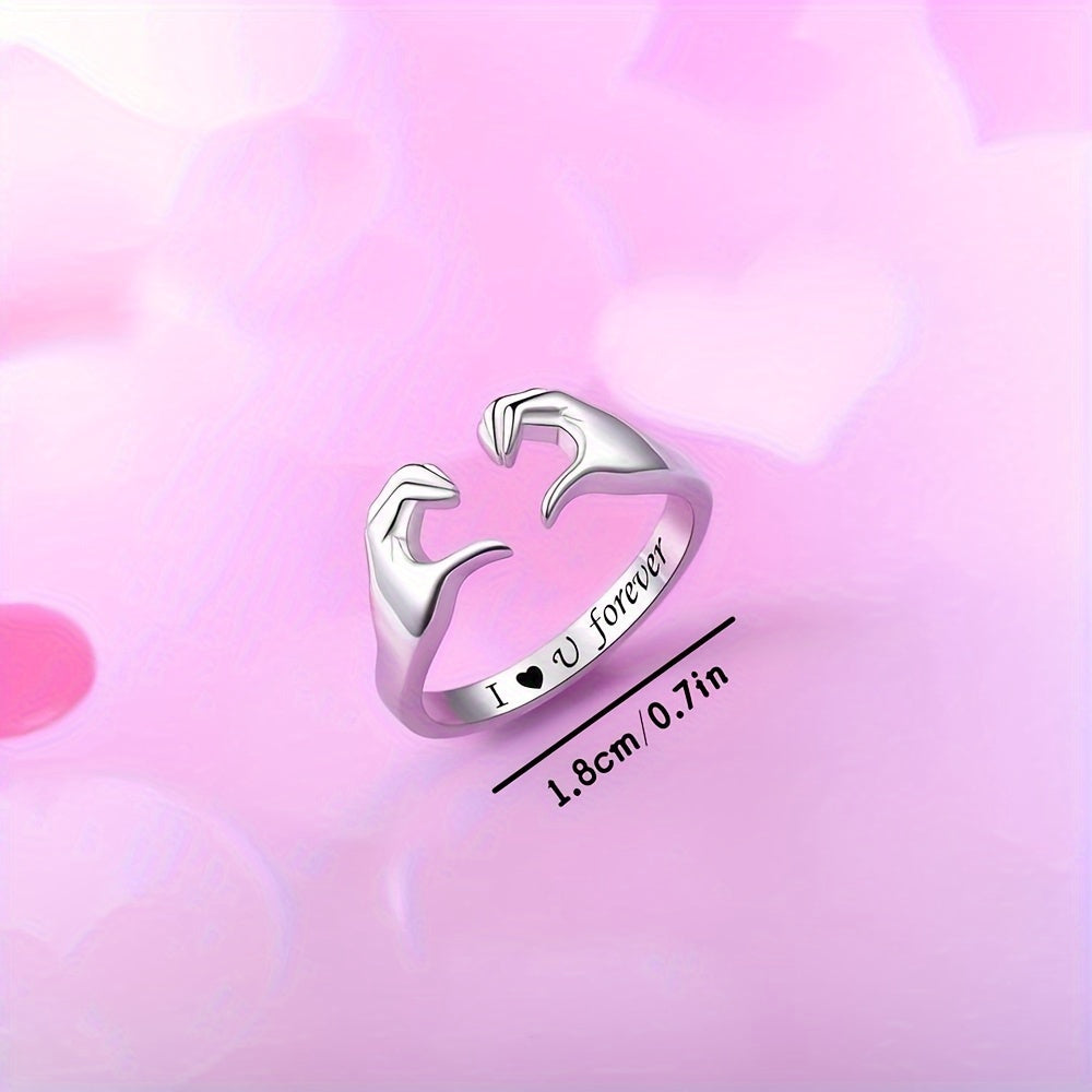 Adjustable Hug Ring – White Gold Plated Zinc Alloy Love Band