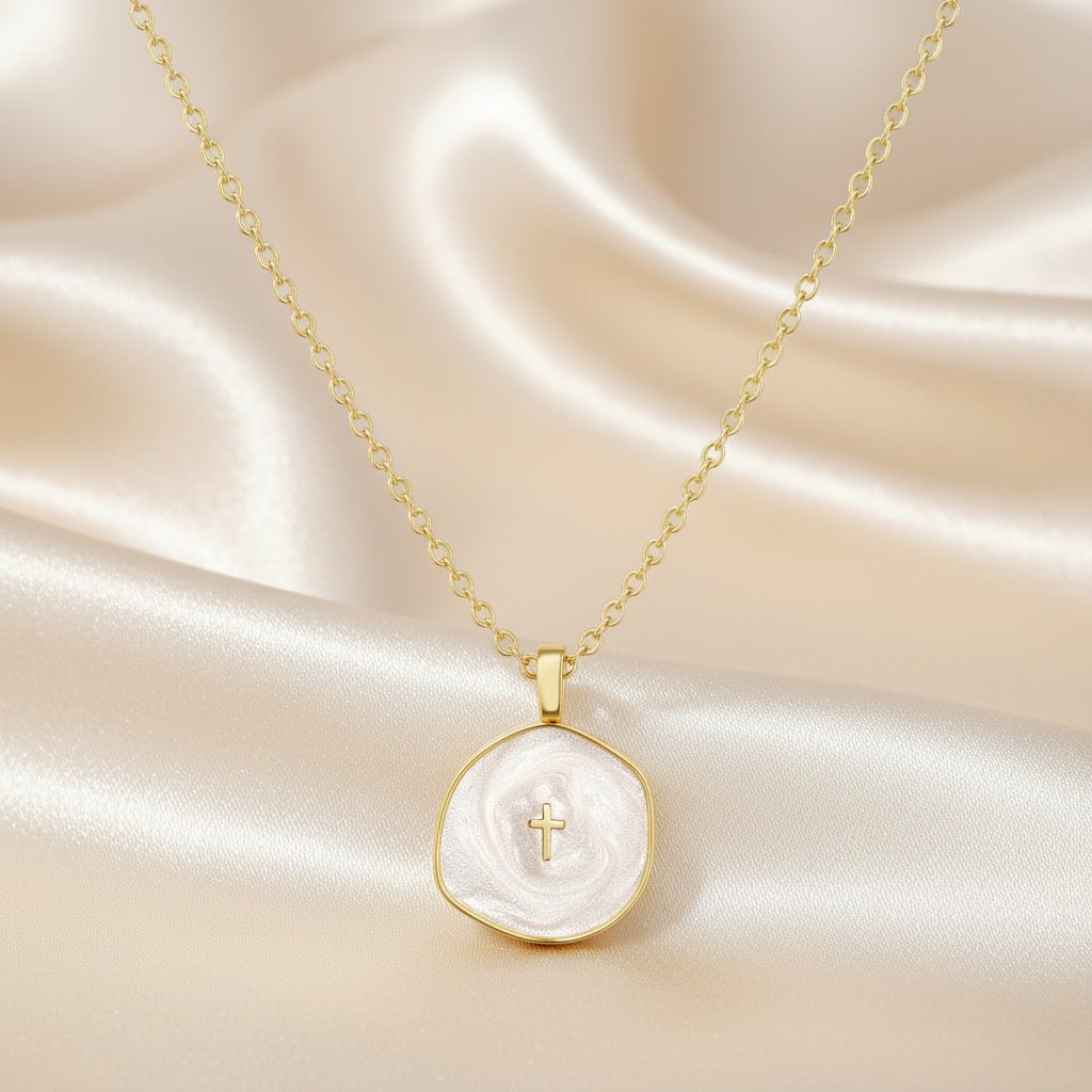 Delicate Gold Disc Cross Pendant Necklace - Mother's Day Jewelry