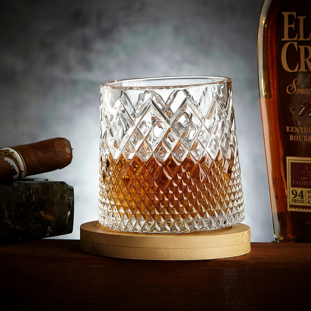 Aroma-Enhancing Rotating Crystal Whiskey Glass Tumbler