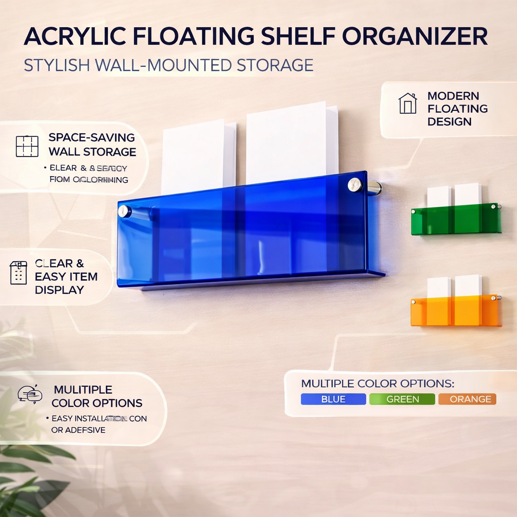 Acrylic Floating Wall Shelf - Magazine Display & Storage Organizer
