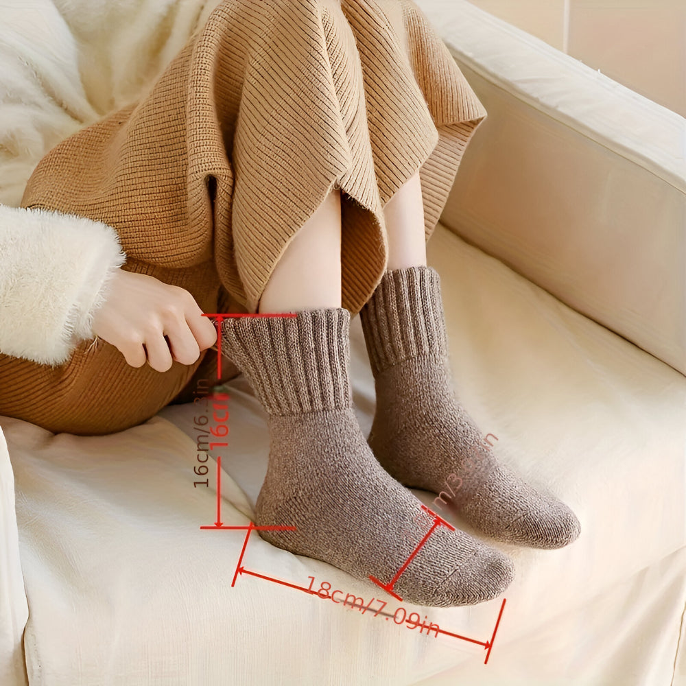 Cozy Winter Knit Socks Set – Solid Color, Casual Comfort for Fall