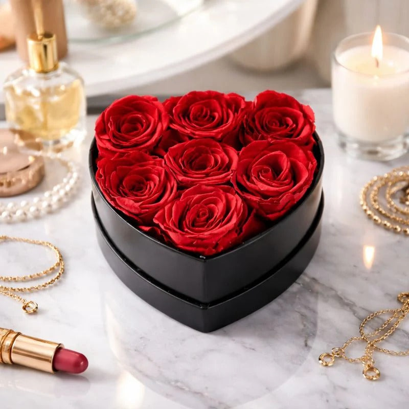 Heart Box of Preserved Roses – Romantic Flower Gift for Home Display