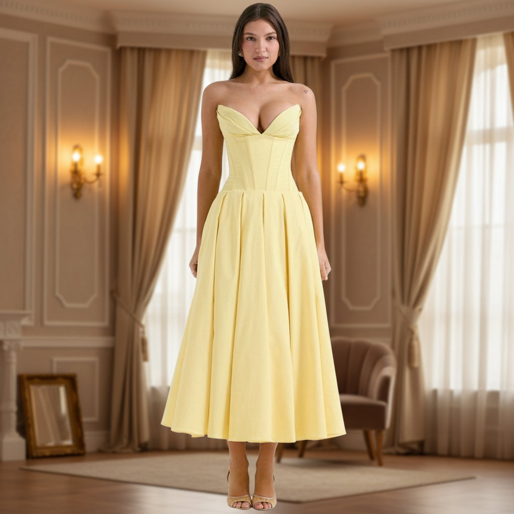Chic Deep V-Neck Summer Dress - Casual, Flowy Midi Silhouette