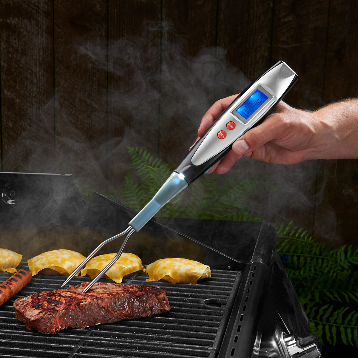 Digital BBQ Thermometer Fork with Stainless Steel Grill Probe – Precision Cooking Tool