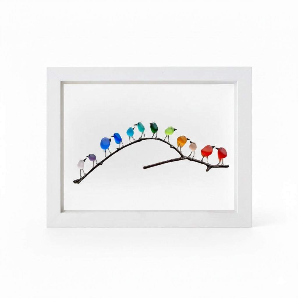 Coastal Wall Art: Sea Glass, Bird & Driftwood Picture Frame Display
