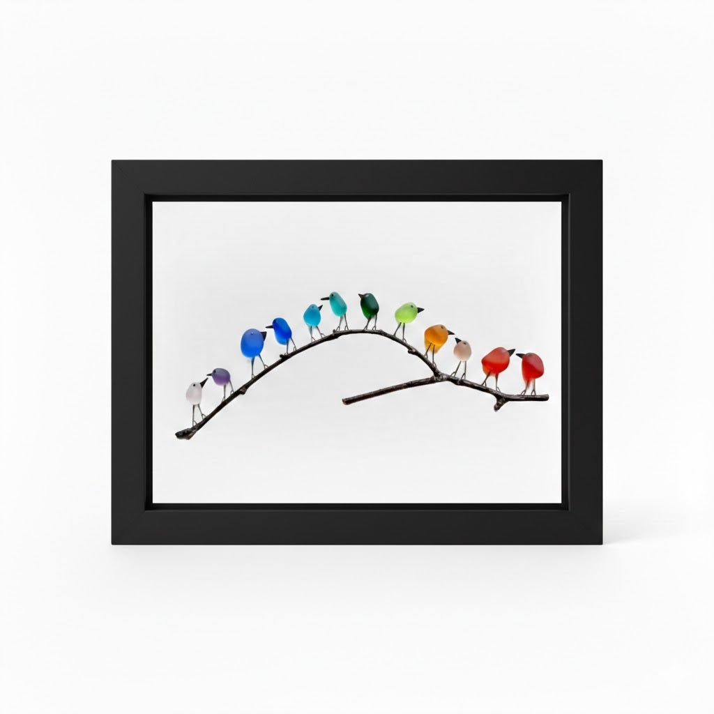 Coastal Wall Art: Sea Glass, Bird & Driftwood Picture Frame Display