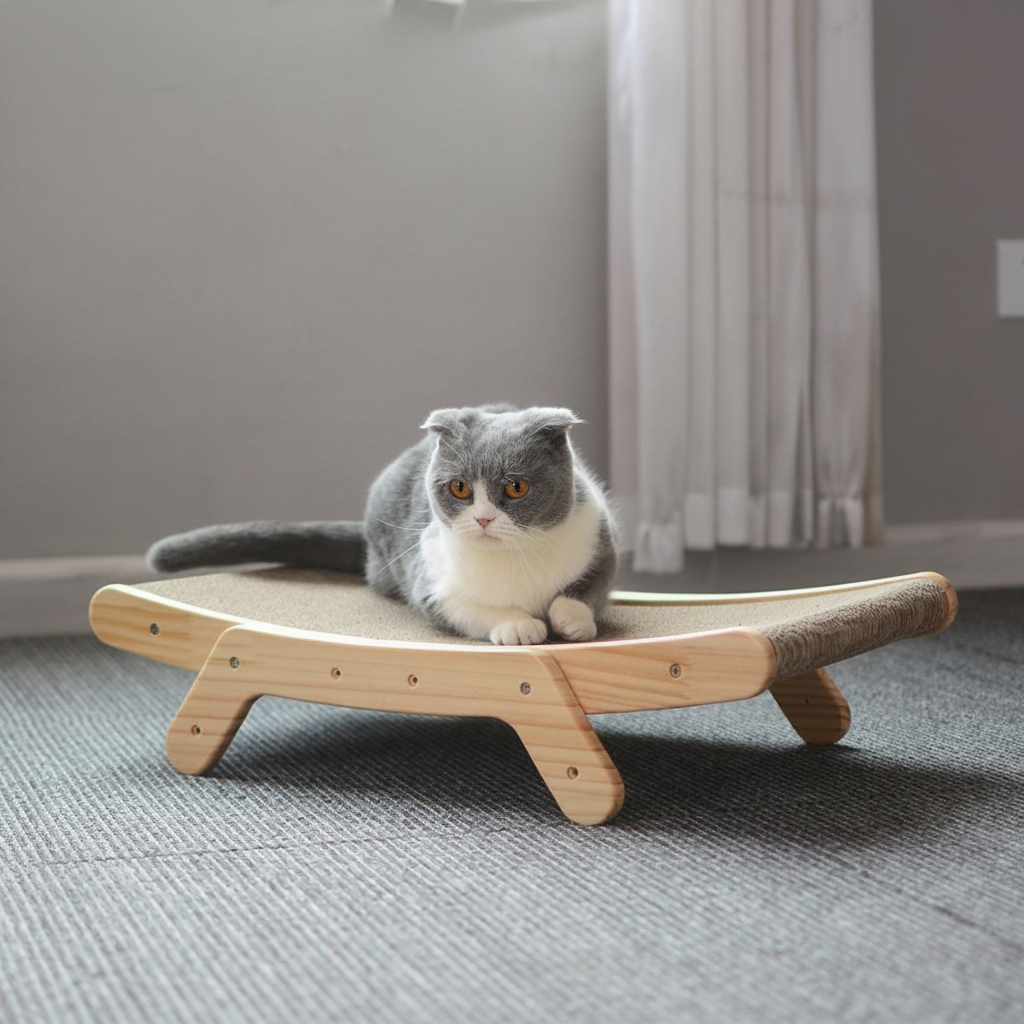 Curved Wood Cat Scratcher & Lounge Bed — Versatile Cat Scratching Board