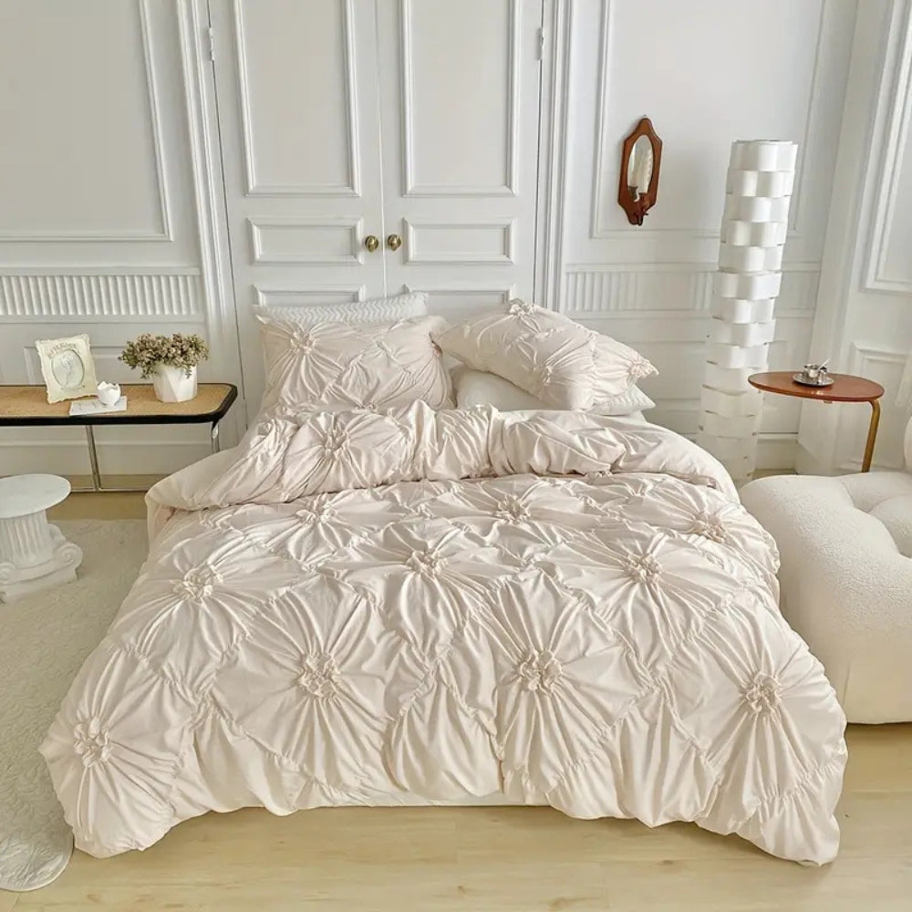 Floral Pleated Quilt Cover Set – Elegant Bedroom Bedding