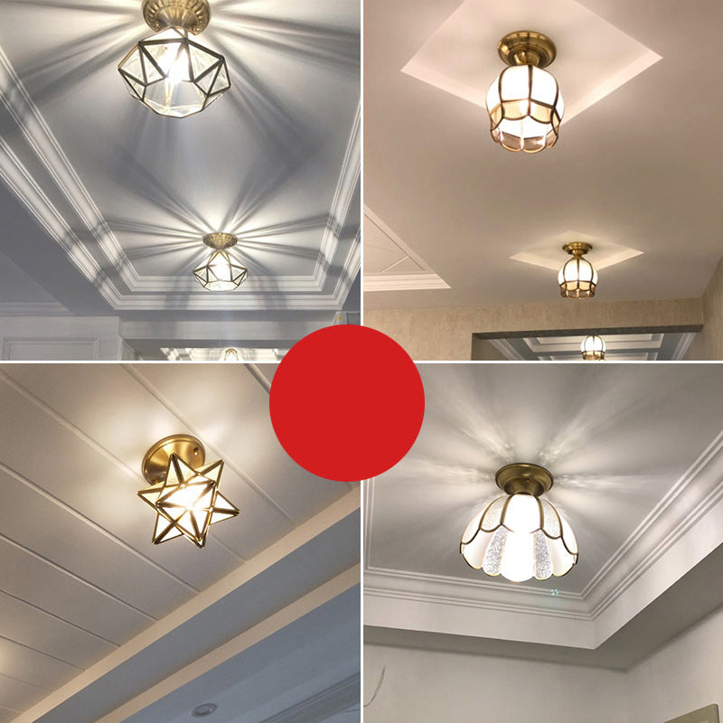 Brass Single-Bulb Flush Mount Light with Scalloped Metal Detail - Minimalist Semi-Flush Ceiling Fixture