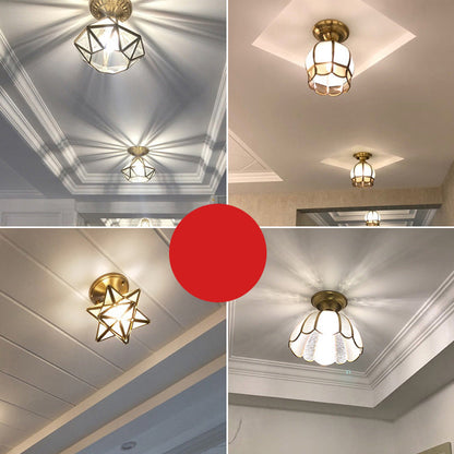Brass Single-Bulb Flush Mount Light with Scalloped Metal Detail - Minimalist Semi-Flush Ceiling Fixture