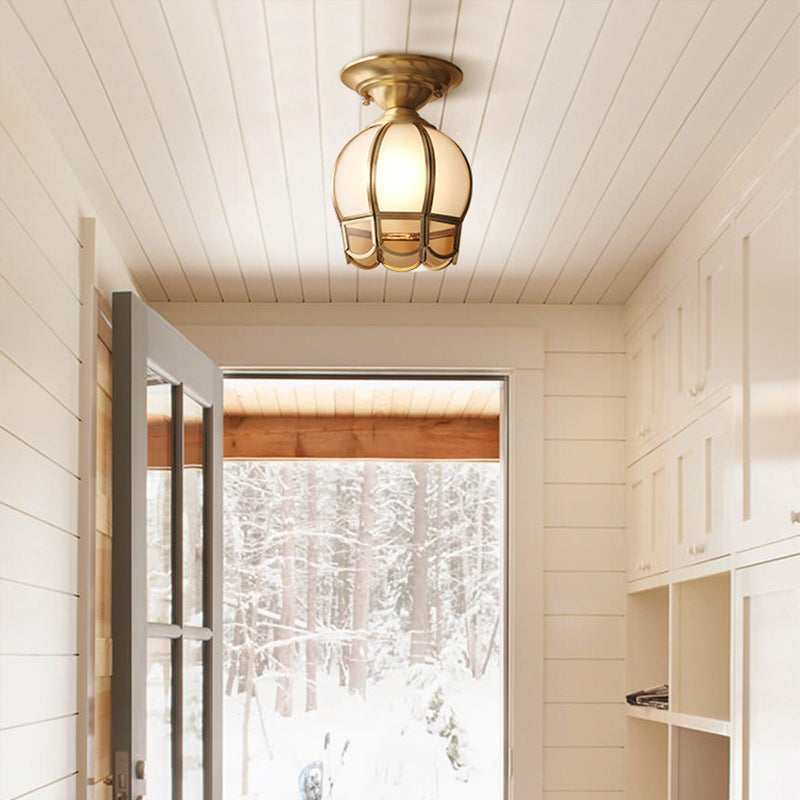 Brass Single-Bulb Flush Mount Light with Scalloped Metal Detail - Minimalist Semi-Flush Ceiling Fixture