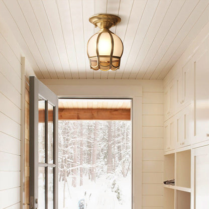 Brass Single-Bulb Flush Mount Light with Scalloped Metal Detail - Minimalist Semi-Flush Ceiling Fixture