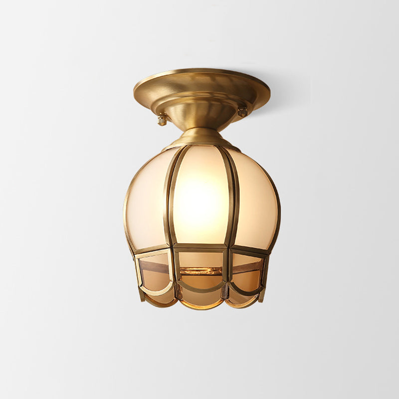 Brass Single-Bulb Flush Mount Light with Scalloped Metal Detail - Minimalist Semi-Flush Ceiling Fixture