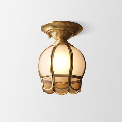 Brass Single-Bulb Flush Mount Light with Scalloped Metal Detail - Minimalist Semi-Flush Ceiling Fixture