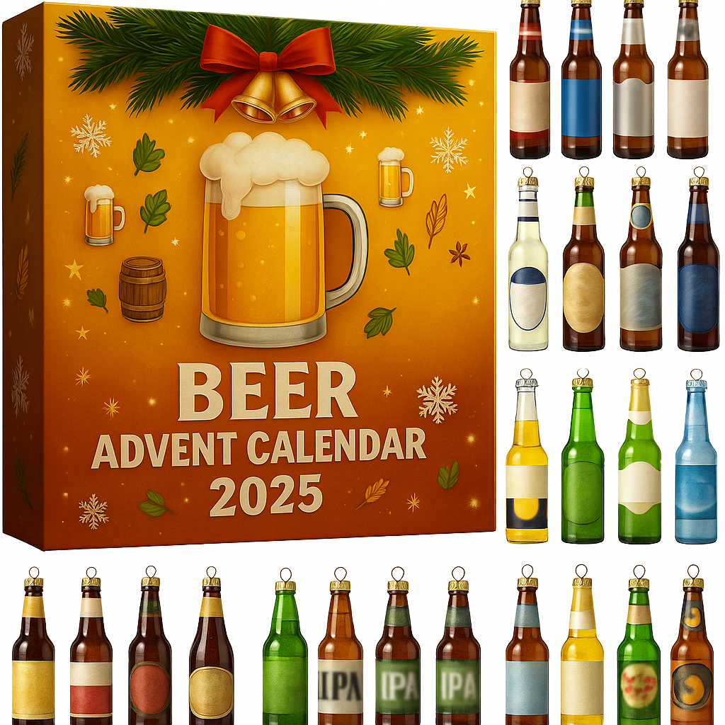 Beer-Themed Advent Calendar Mini Bottle Ornament Gift Set for the Holidays