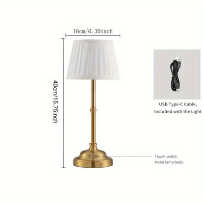 Brass Table Lamp - Cordless, Rechargeable LED with Touch-Activated Dimming