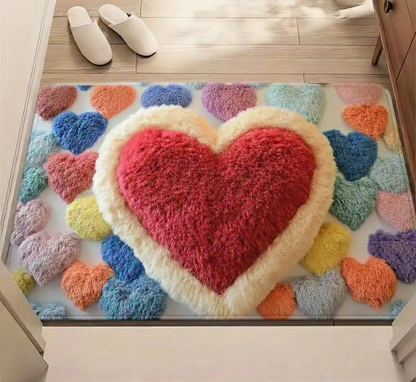Charming Heart Pattern Doormat - Non-Slip Polyester Entry Floor Mat