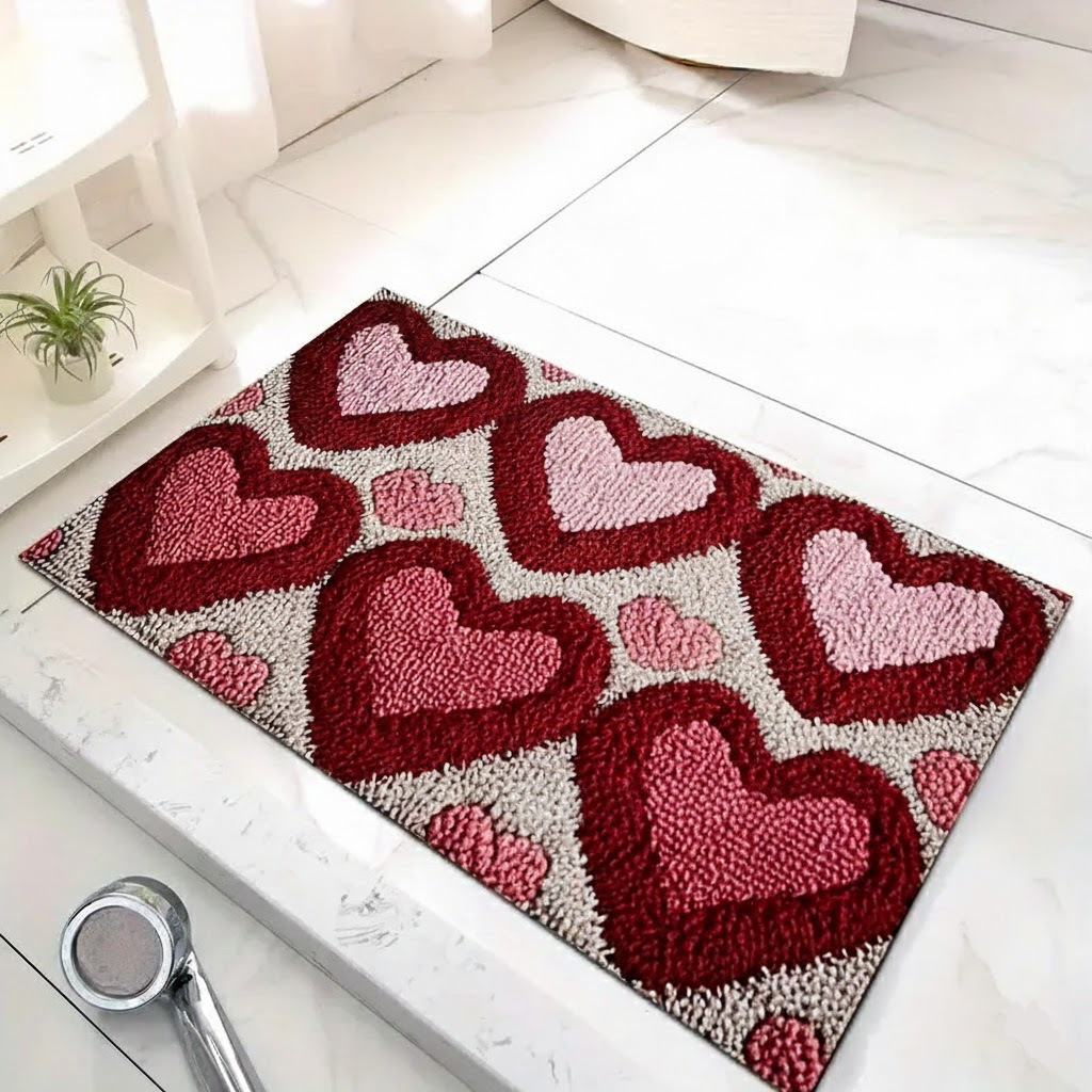 Charming Heart Pattern Doormat - Non-Slip Polyester Entry Floor Mat