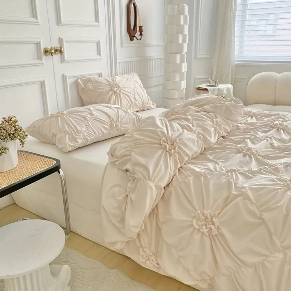 Floral Pleated Quilt Cover Set – Elegant Bedroom Bedding