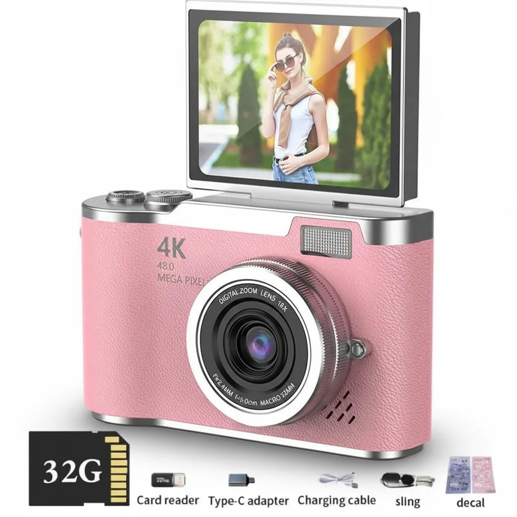 4K Digital Camera with Flip Screen, 48MP, 8x Zoom – Compact for Photos and Videos