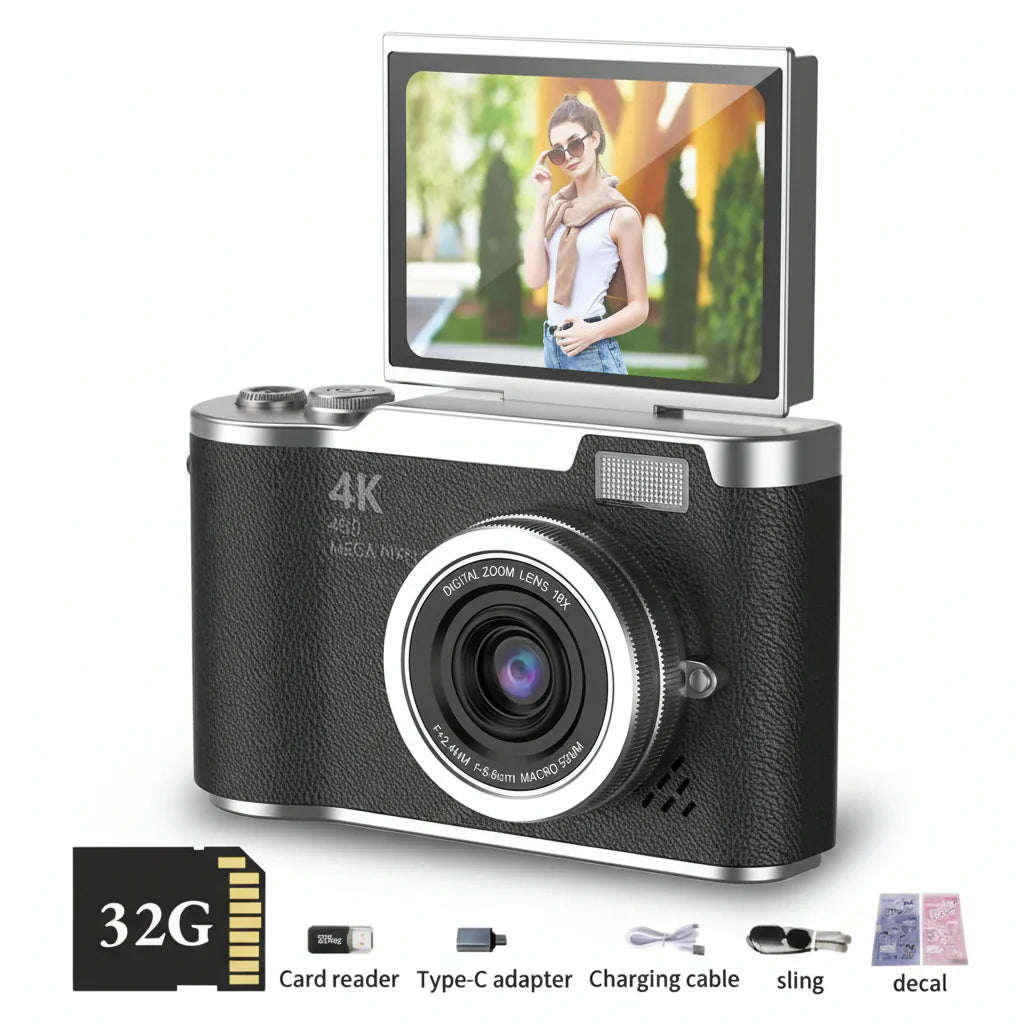 4K Digital Camera with Flip Screen, 48MP, 8x Zoom – Compact for Photos and Videos