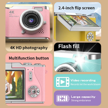 4K Digital Camera with Flip Screen, 48MP, 8x Zoom – Compact for Photos and Videos