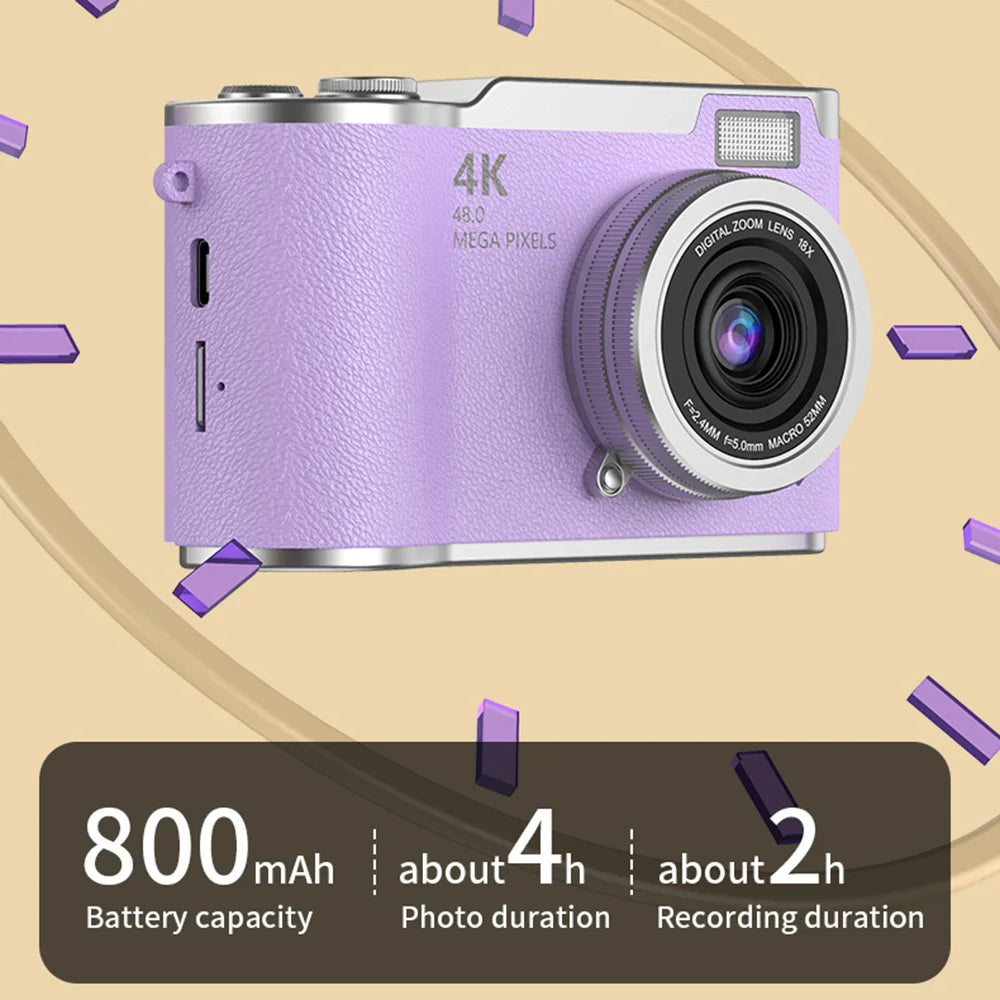 4K Digital Camera with Flip Screen, 48MP, 8x Zoom – Compact for Photos and Videos