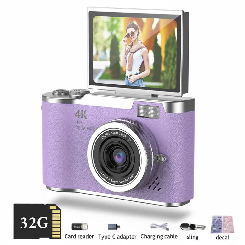4K Digital Camera with Flip Screen, 48MP, 8x Zoom – Compact for Photos and Videos