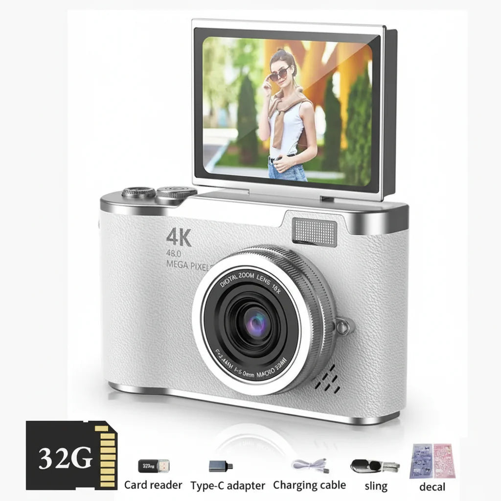 4K Digital Camera with Flip Screen, 48MP, 8x Zoom – Compact for Photos and Videos