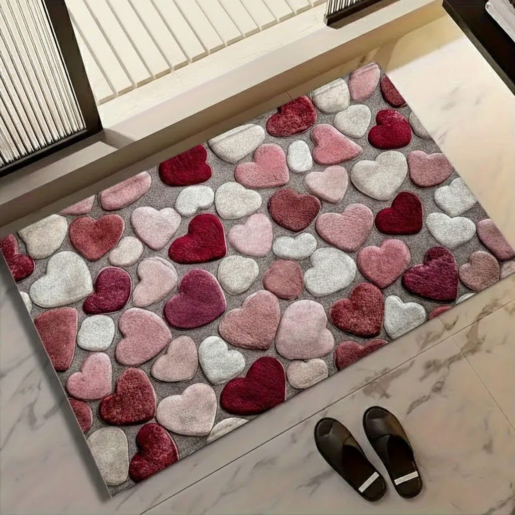 Charming Heart Pattern Doormat - Non-Slip Polyester Entry Floor Mat