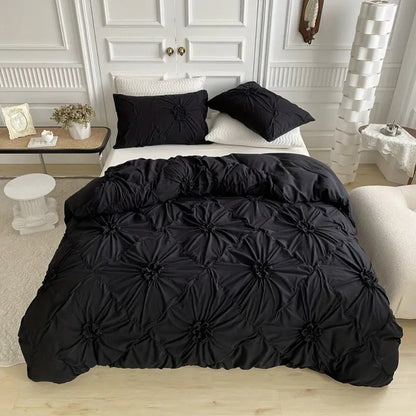 Floral Pleated Quilt Cover Set – Elegant Bedroom Bedding