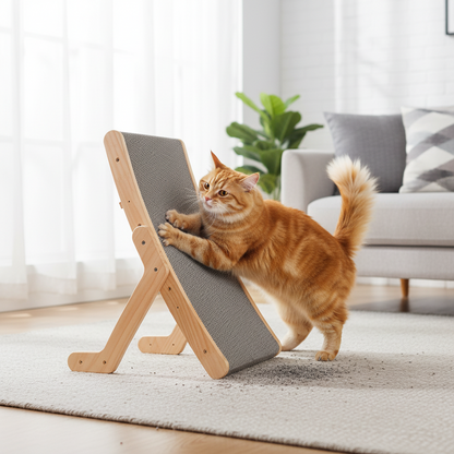 Curved Wood Cat Scratcher & Lounge Bed — Versatile Cat Scratching Board