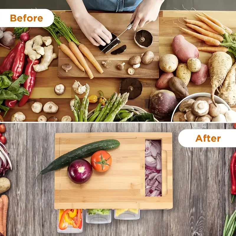 All-in-One Bamboo Cutting Board with Built-In Storage