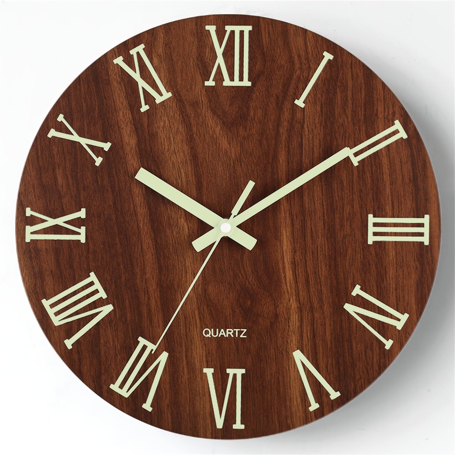 Walnut Glow-in-the-Dark Wall Clock - Silent, Elegant Wooden Design