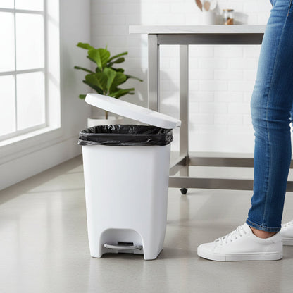13 Gallon White Kitchen Trash Can with Foot Pedal and Odor Control