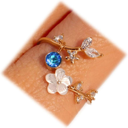 Adjustable Birthstone Flower Ring with Cubic Zirconia – Perfect Mother's Day Gift