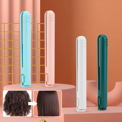 Cordless Mini Hair Straightener & Curling Iron - Portable Ceramic Styler