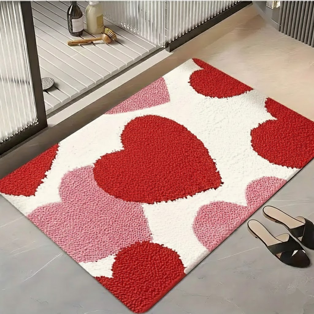 Charming Heart Pattern Doormat - Non-Slip Polyester Entry Floor Mat