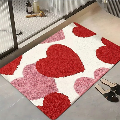 Charming Heart Pattern Doormat - Non-Slip Polyester Entry Floor Mat
