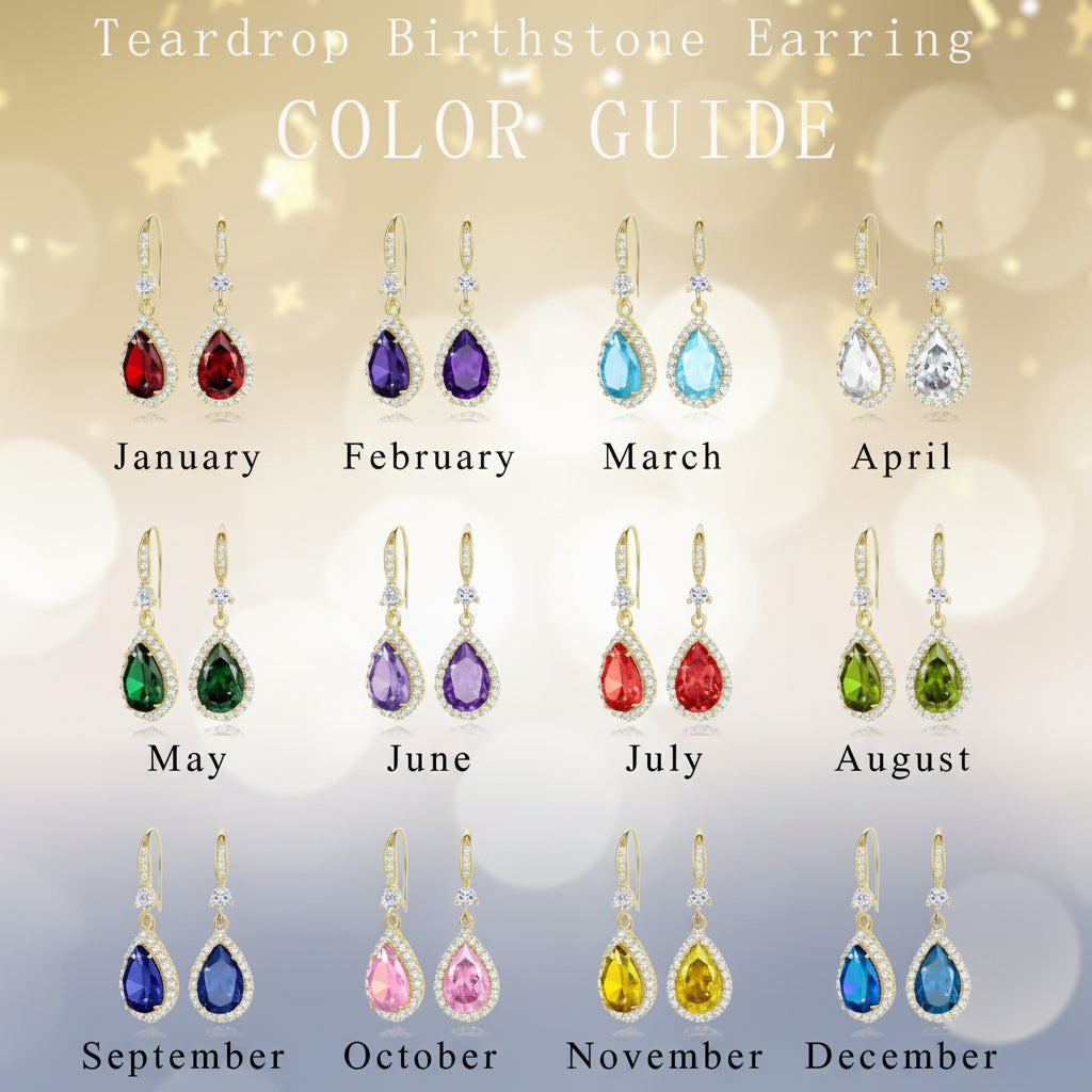 Birthstone Teardrop Earrings - Elegant Dangle Jewelry for Mother's Day Gift