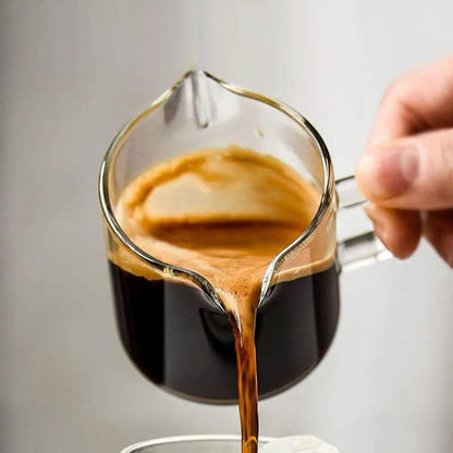Glass Espresso Cups with 4oz Double-Spout Measuring Pitcher – Precise Coffee Pouring Set
