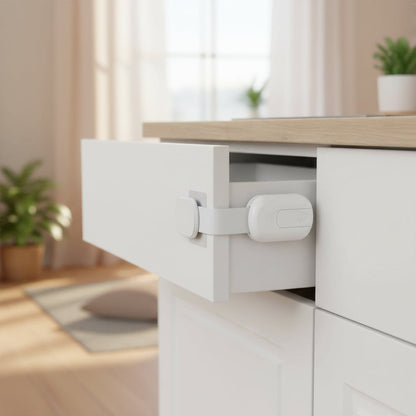 Easy-Install Child Safety Cabinet Locks with Adhesive Straps for Drawers & Doors