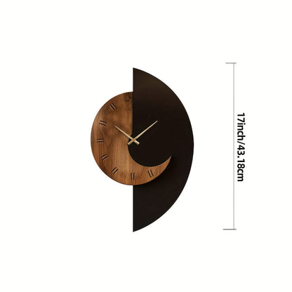 Sleek Modern Half-Moon Wooden Wall Clock - Quiet,