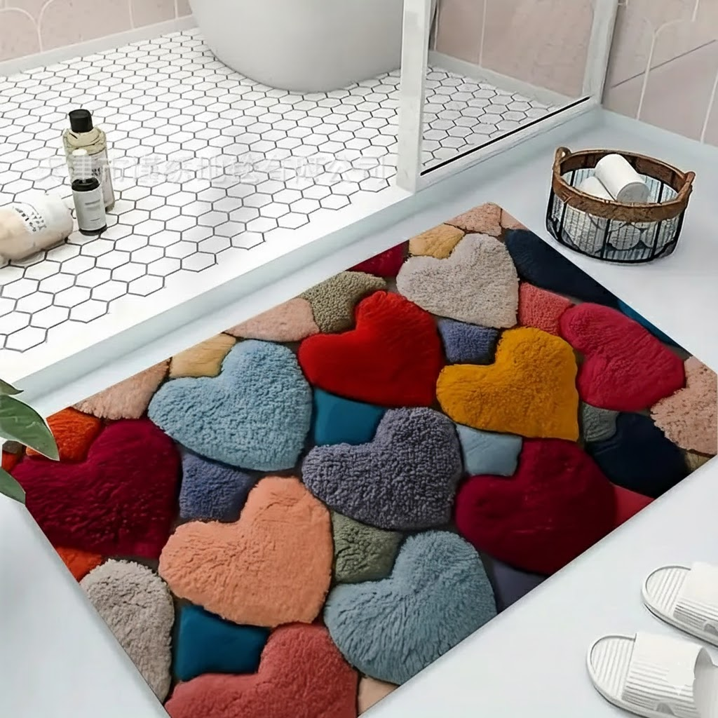 Charming Heart Pattern Doormat - Non-Slip Polyester Entry Floor Mat