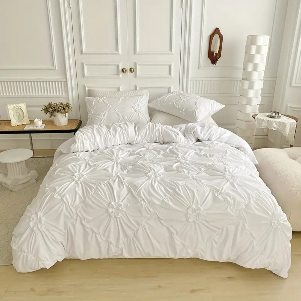 Floral Pleated Quilt Cover Set – Elegant Bedroom Bedding