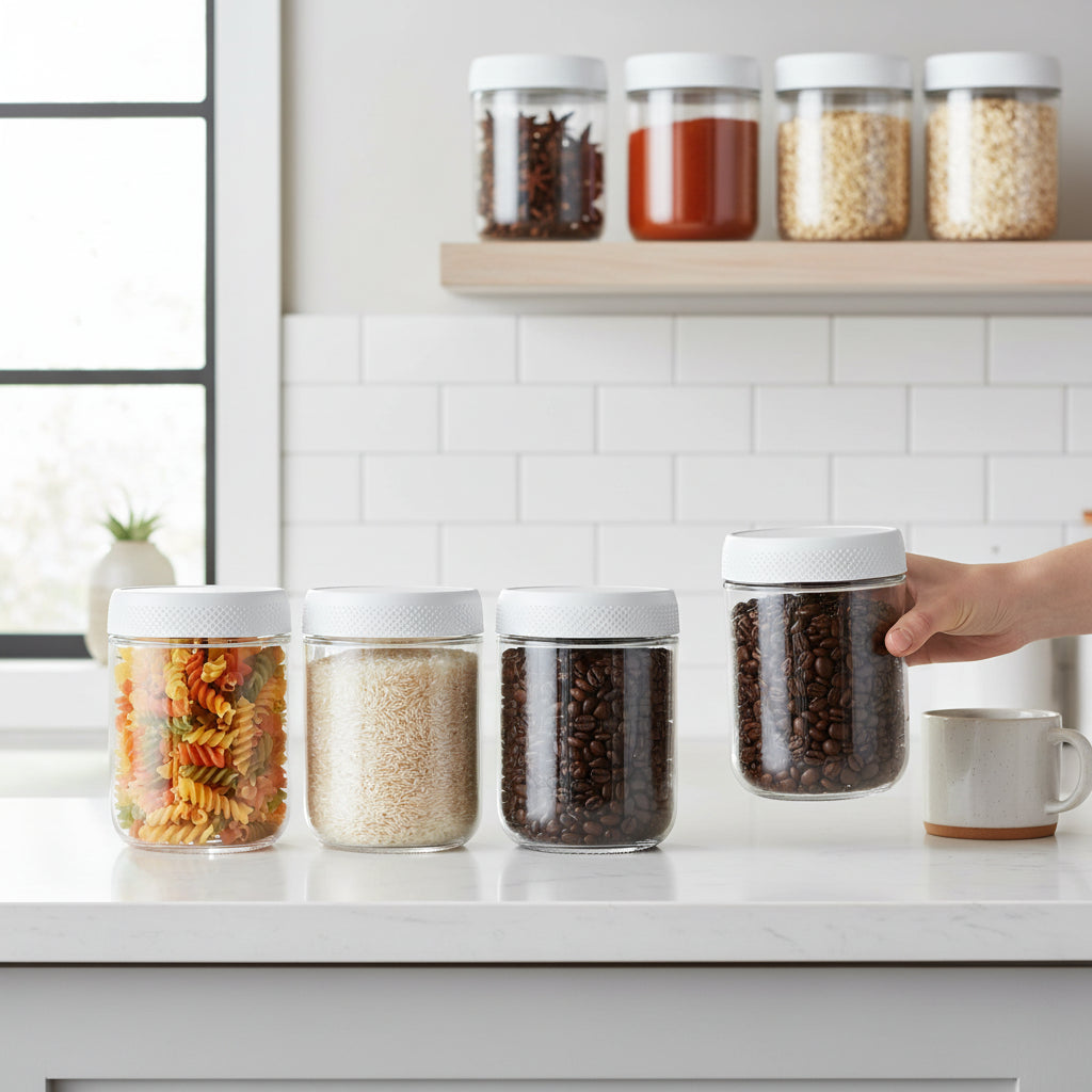 Airtight Glass Food Storage Jars – Stackable Kitchen Containers Set for Freshness and Pantry Organization