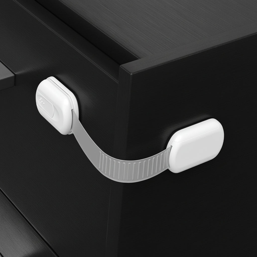 Easy-Install Child Safety Cabinet Locks with Adhesive Straps for Drawers & Doors