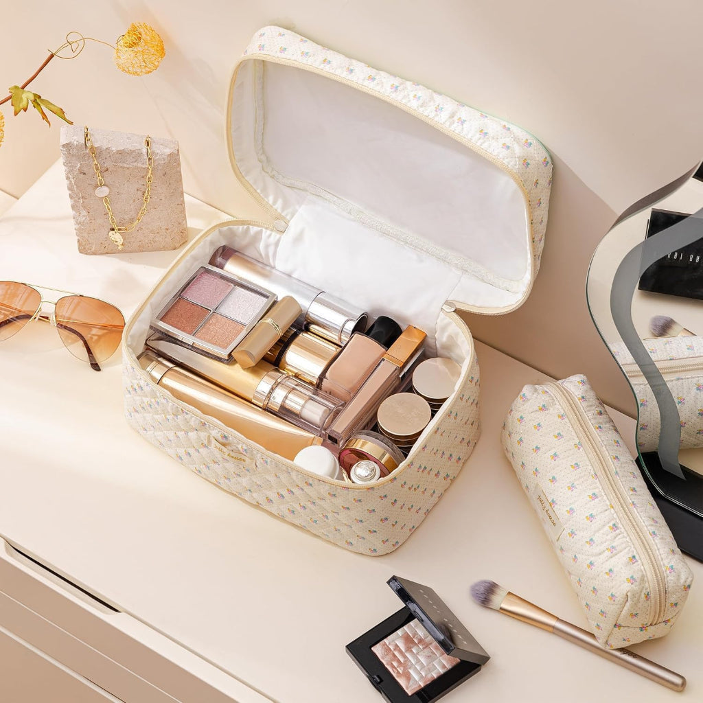 Floral Cotton Makeup Bag - Travel Cosmetic Case, Perfect Mother's Day Gift